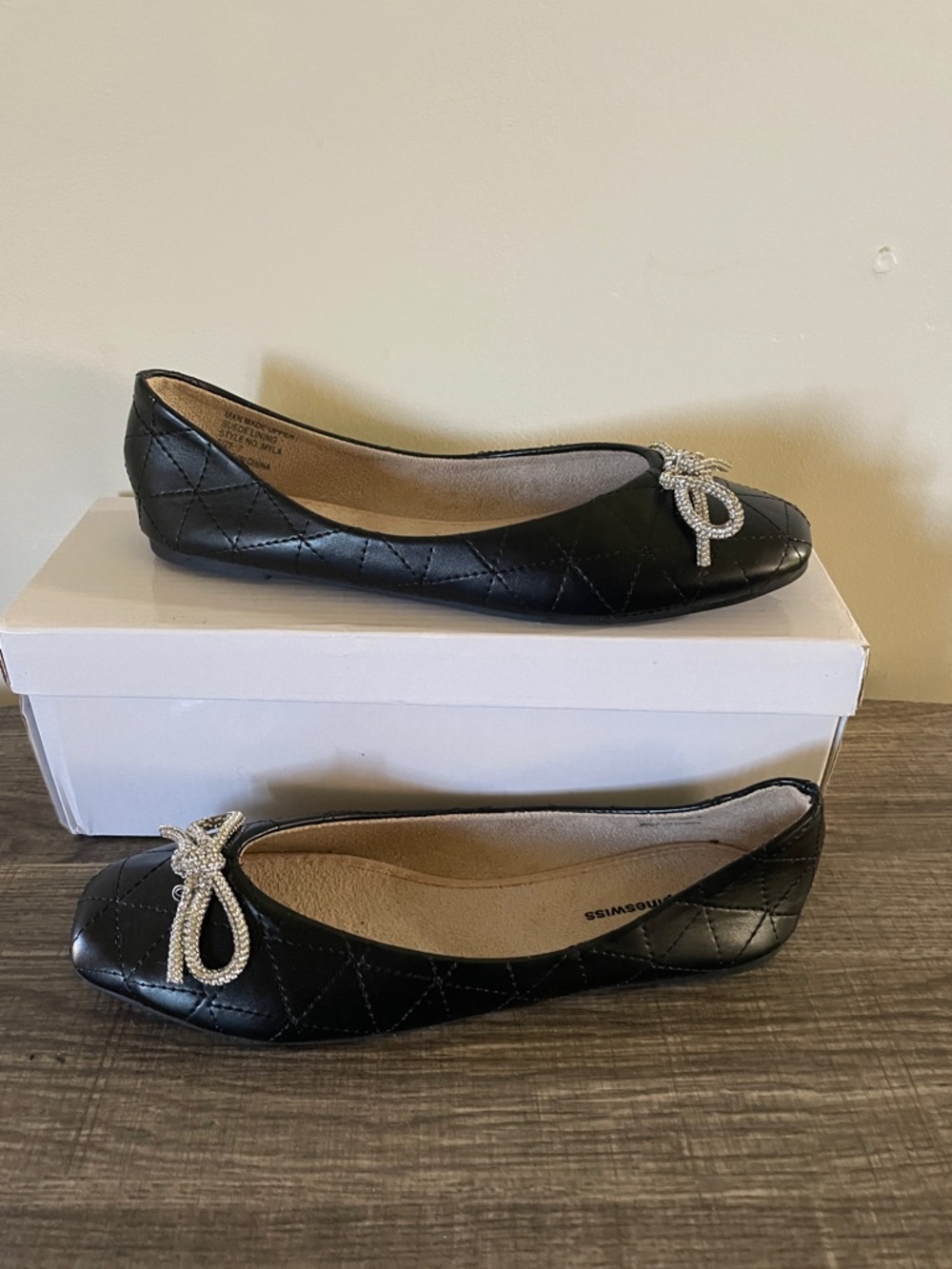 Alpine Swiss Myla Quilted Ballet Flats with Crystal Bow - Picture 8 of 11